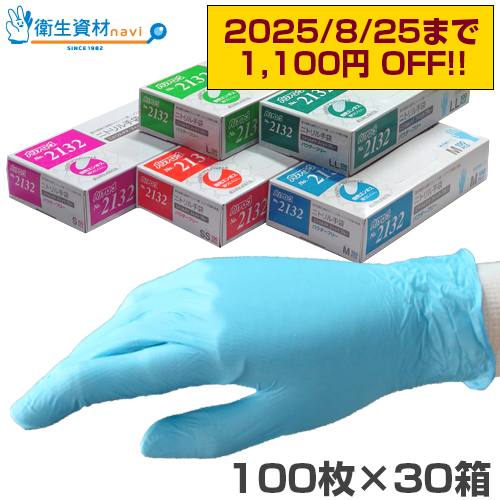 No.2132 バリアローブ ニトリル パウダーフリー フィット ブルー(3,000枚)