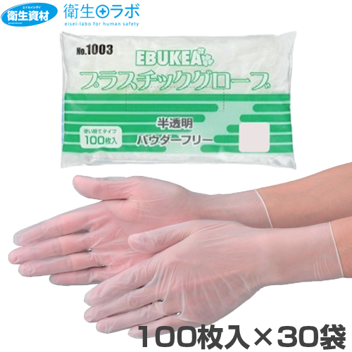 No.1003 エブケア プラスチック グローブ 袋入り パウダーフリー(3,000枚)